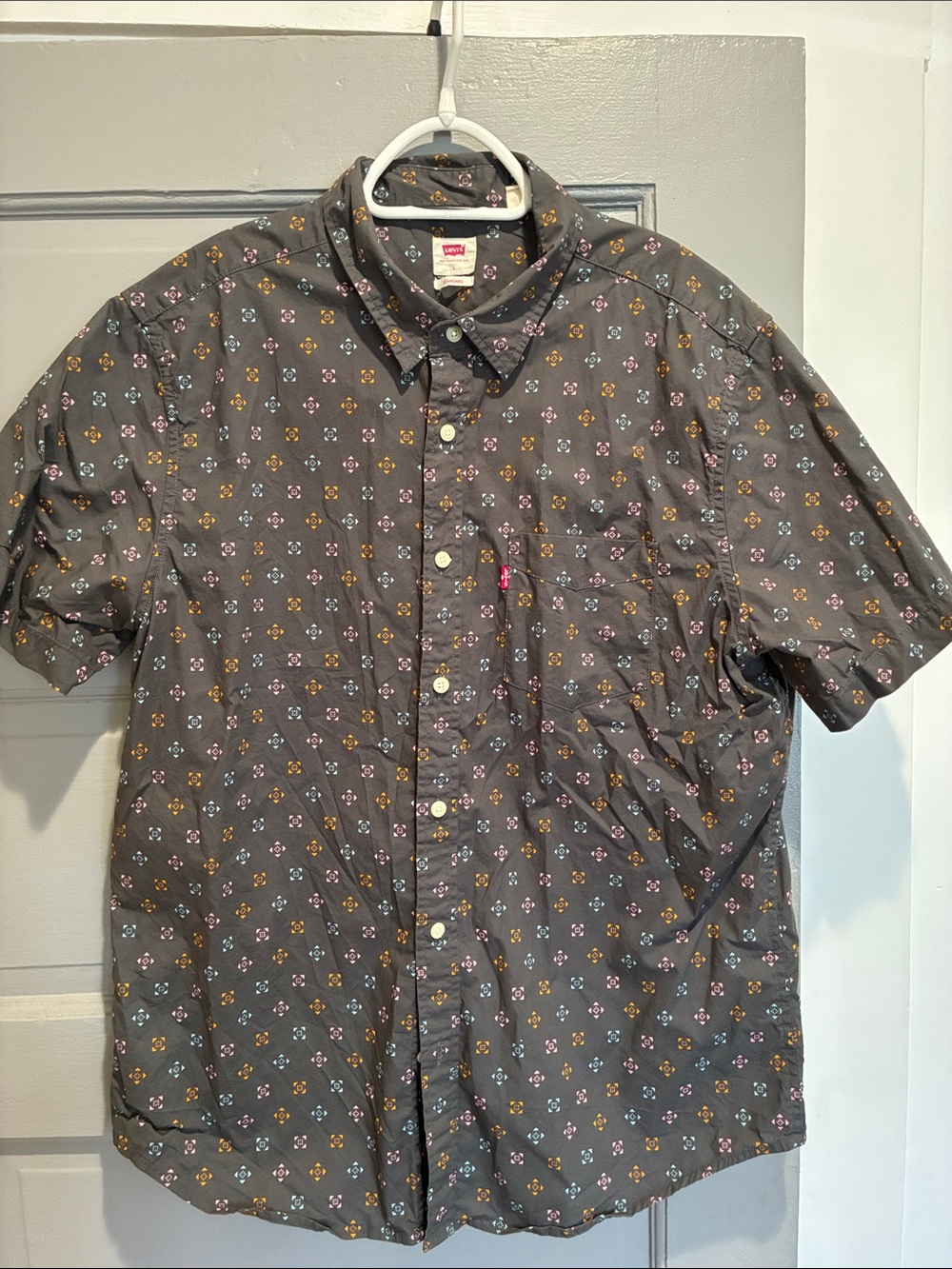 Levi's Charcoal Short Sleeve Button-Up with Multi-Color Micro Motif